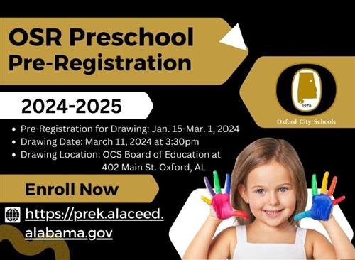 Preschool registration is open from January 15 through March 1